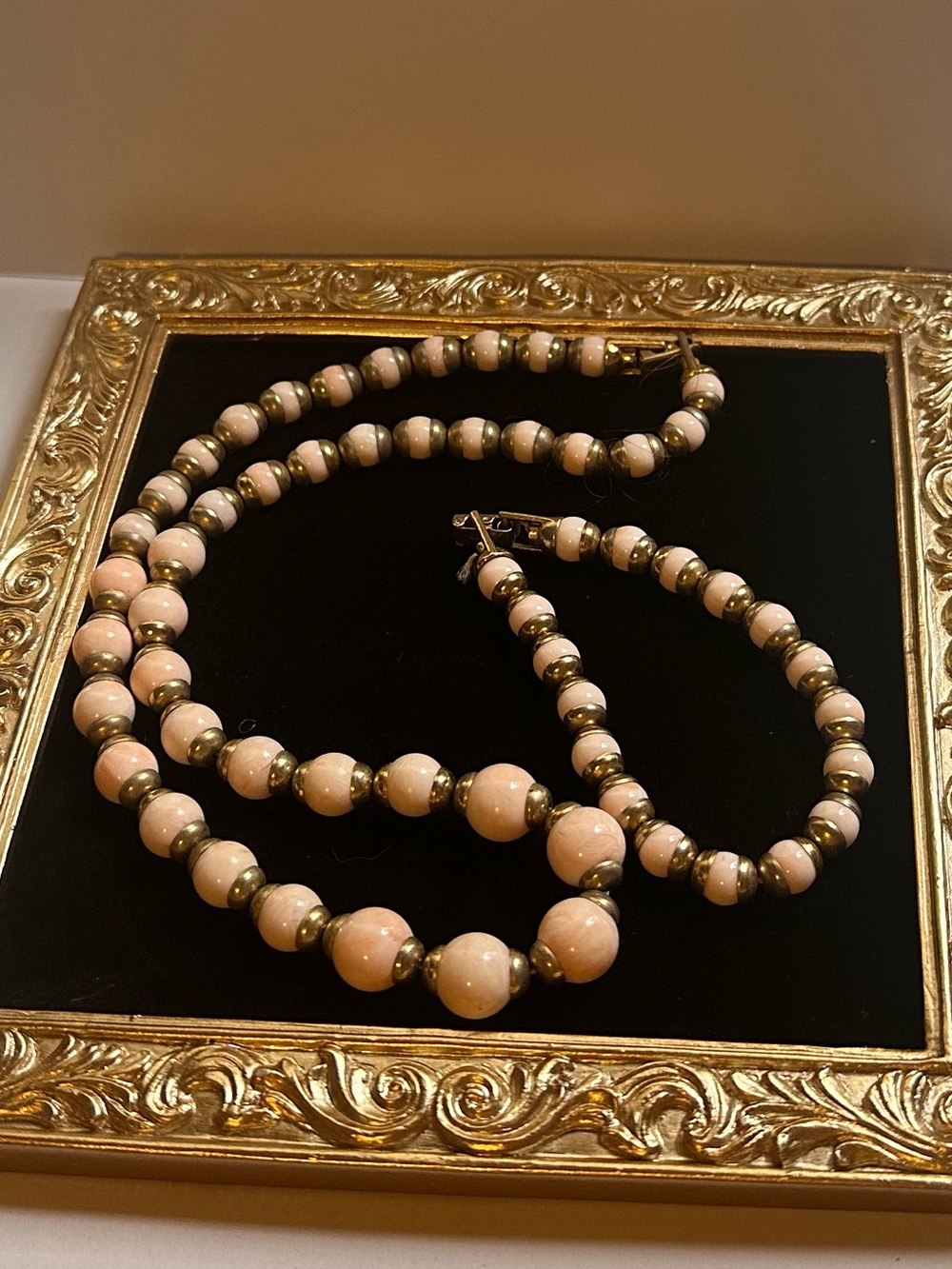 Vintage 80s Avon Pink Lucite Bead Gold Tone Necklace & Bracelet Set
